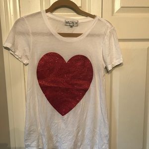 Wildfox white t-shirt with glitter heart. size m